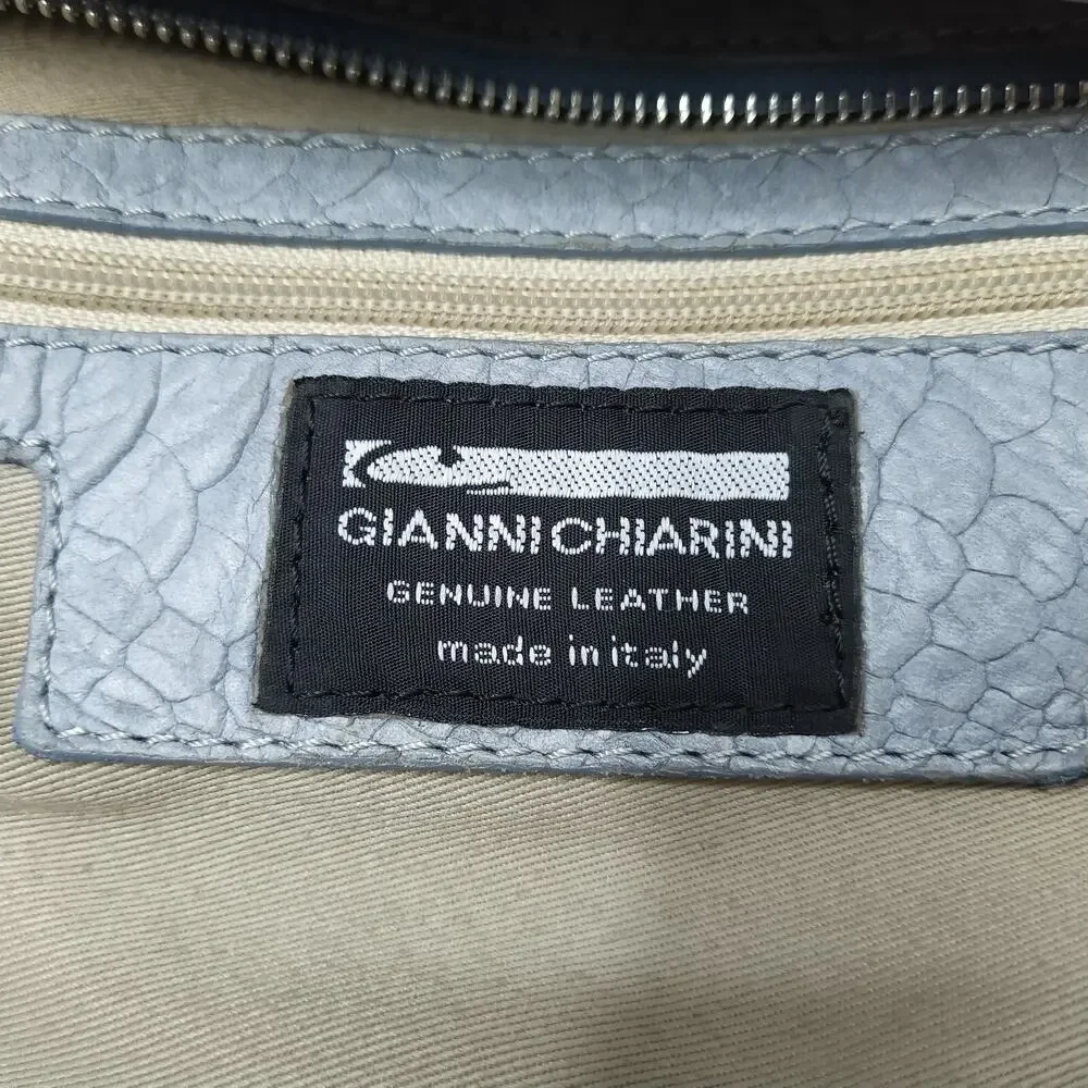 Gianni Chiarini Light Blue Leather Snakeskin Embossed Tassel Hobo Shoulder Bag